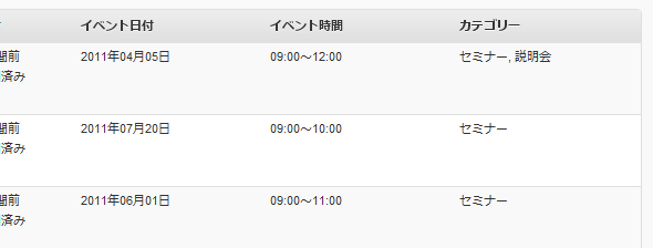 イベント関連の項目が追加された一覧画面