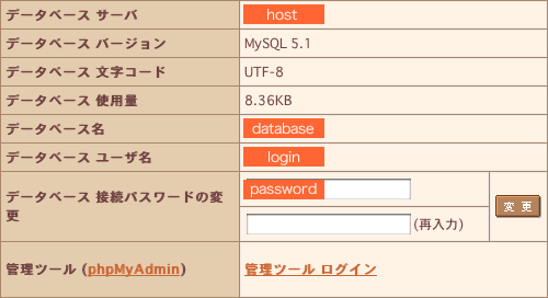 さくらサーバーのデータベース情報