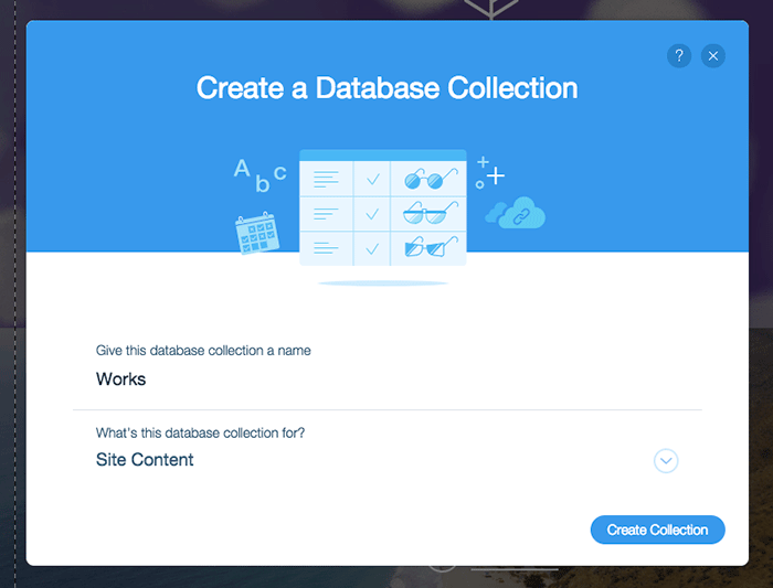 新規データベースコレクションの作成画面