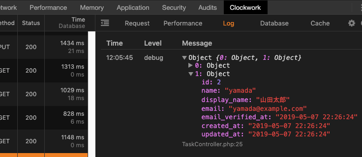 Clockworkでlaravelの変数の確認